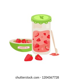 Strawberry jam vector illustration. Cartoon food illustration.