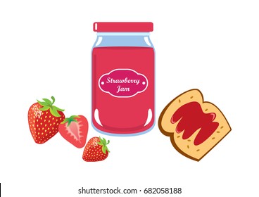 Strawberry jam vector. Strawberry jam on a white background. Breakfast still life