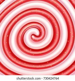 Strawberry jam and yogurt swirls. Sweet spiral background. Dairy and berry mix. Vector illustration