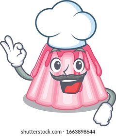 Strawberry jelly cartoon character working as a chef and wearing white hat