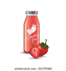 strawberry juice bottle vector illustration