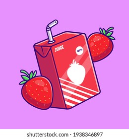 Strawberry Juice Box Cartoon Vector Icon Illustration. Food And Drink Icon Concept Isolated Premium Vector. Flat Cartoon Style