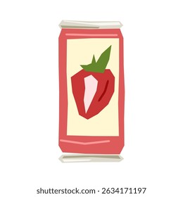 Strawberry Juice Box Illustration — flat cartoon drink container with a strawberry label, minimal and bold design, isolated on white background.