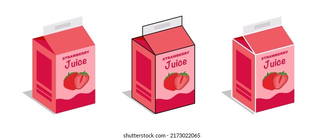 Strawberry juice box vector icon illustration, icon isolated on white background. Flat style vector illustration for web and mobile design. Strawberry fruit