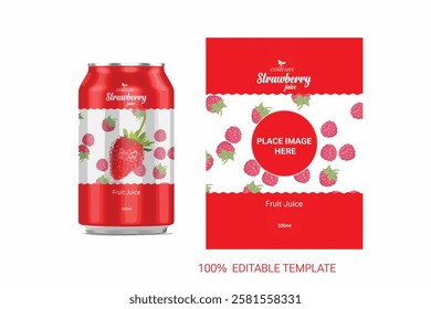 Strawberry Juice Can victor, Strawberry Juice can packaging, Strawberry Juice-Can-Label-Template