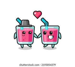 Strawberry Juice Cartoon Character Couple With Fall In Love Gesture , Cute Style Design For T Shirt, Sticker, Logo Element