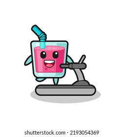 strawberry juice cartoon character walking on the treadmill , cute style design for t shirt, sticker, logo element