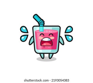 strawberry juice cartoon illustration with crying gesture , cute style design for t shirt, sticker, logo element