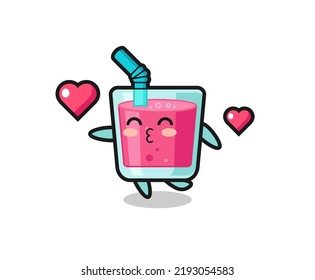 strawberry juice character cartoon with kissing gesture , cute style design for t shirt, sticker, logo element