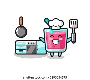 strawberry juice character illustration as a chef is cooking , cute style design for t shirt, sticker, logo element