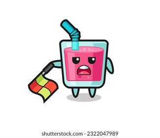 strawberry juice character as line judge hold the flag down at a 45 degree angle , cute style design for t shirt, sticker, logo element