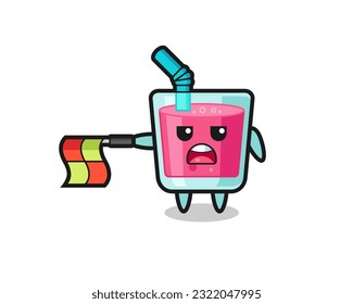 strawberry juice character as line judge hold the flag straight horizontally , cute style design for t shirt, sticker, logo element