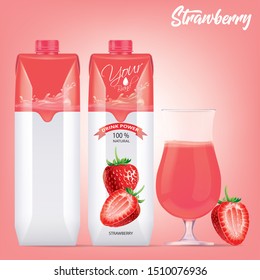 Strawberry Juice Drink Carton Mockup In 3d Illustration On Pink Background