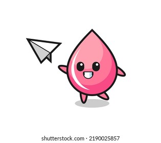 strawberry juice drop cartoon character throwing paper airplane , cute style design for t shirt, sticker, logo element