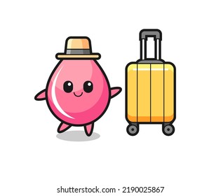 strawberry juice drop cartoon illustration with luggage on vacation , cute style design for t shirt, sticker, logo element