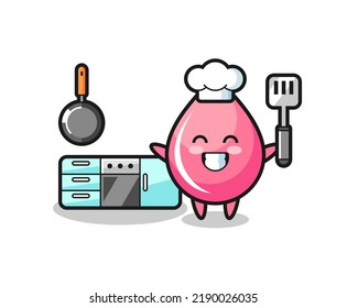 strawberry juice drop character illustration as a chef is cooking , cute style design for t shirt, sticker, logo element