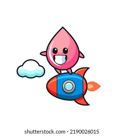 strawberry juice drop mascot character riding a rocket , cute style design for t shirt, sticker, logo element