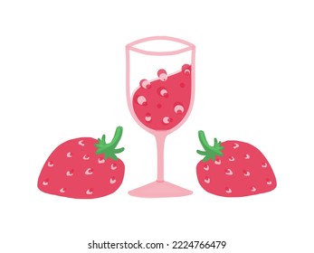 Strawberry juice in a glass, drink and berries, color drawing, on a transparent background, for design, printing, advertising