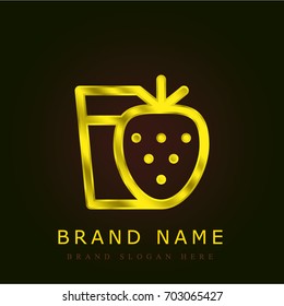 Strawberry juice golden metallic logo