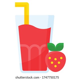 Strawberry juice icon, Beverage flat style vector illustration