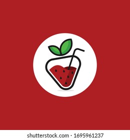 strawberry juice icon logo conceot