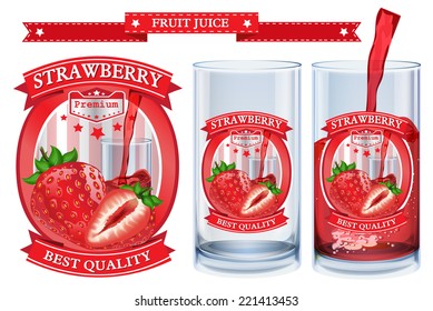 Strawberry juice Label vector visual, ideal for fruit juice. Can drawn with mesh tool. Fully adjustable & scalable. Vector illustration 