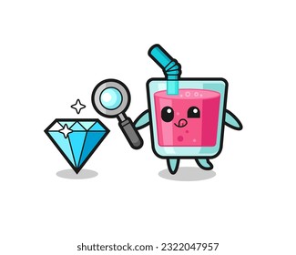 strawberry juice mascot is checking the authenticity of a diamond , cute style design for t shirt, sticker, logo element