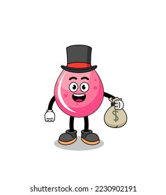 strawberry juice mascot illustration rich man holding a money sack , character design