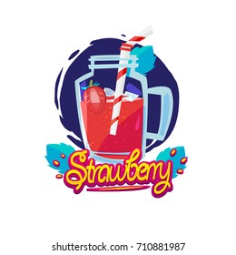 strawberry juice in mason jar - vector illustration