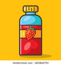 strawberry juice on the bottle vector illustration in flat style