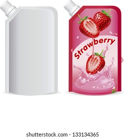 Strawberry juice packaging design, vector illustration