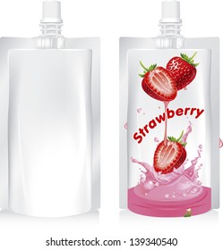 Strawberry juice packaging design, vector illustration