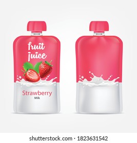 
Strawberry Juice and packaging with liquid splashing. Vector 3D realistic, Advertising concept. Of free space for your copy and branding. Food concept for Ads.