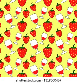 strawberry juice seamless pattern with yellow background