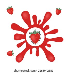 Strawberry. Juice. Splash. Flat Style . Vector Illustration 