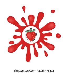 Strawberry. Juice. Splash. Flat Style . Vector Illustration 