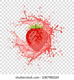 Strawberry juice splash. Realistic summer fruit. Vector. 