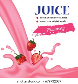 strawberry juice splash vector illustration