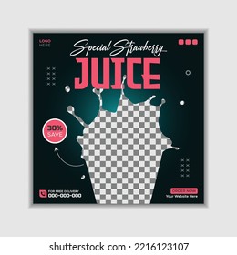 Strawberry Juice Summer Drink Menu Social Media Post Or Banner