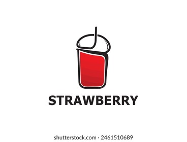 Strawberry juice vector logo icob design.
