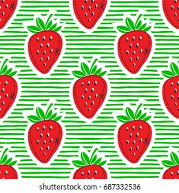 Strawberry juicy fruit. Vector illustration of seamless pattern.