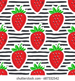 Strawberry juicy fruit. Vector illustration of seamless pattern.