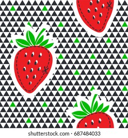 Strawberry juicy fruit. Vector illustration of seamless pattern.