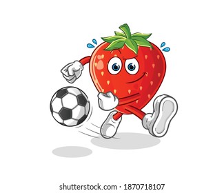 strawberry kicking the ball cartoon. cartoon mascot vector