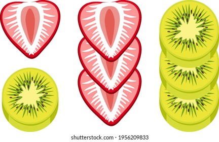 Strawberry and kiwi chopped isolated illustration