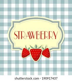 Strawberry label in retro style on squared background