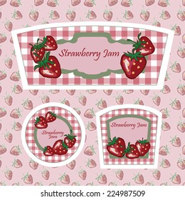 Strawberry Label Set on Seamless Background