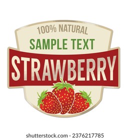 Strawberry label or sticker on white background, vector illustration