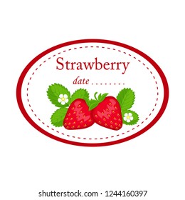 Strawberry  label vector design isolated on white background. Round label