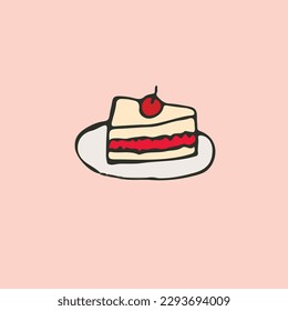 Torta de capa de fresa, vector de estilo de caricatura Ilustración aislada en fondo rosa